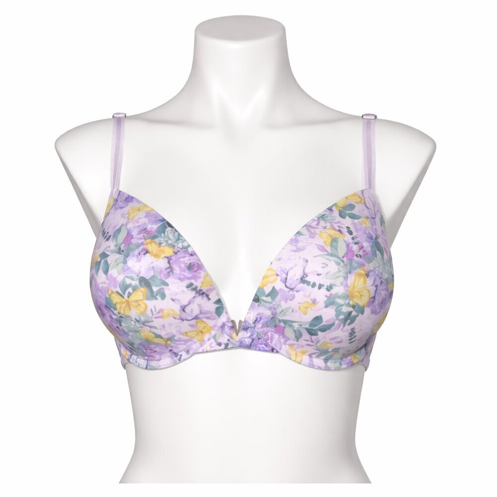Victoria’s Secret 34DDD/E75 V‑Wire Push‑Up Bra – Lavender Flora & Yellow Print